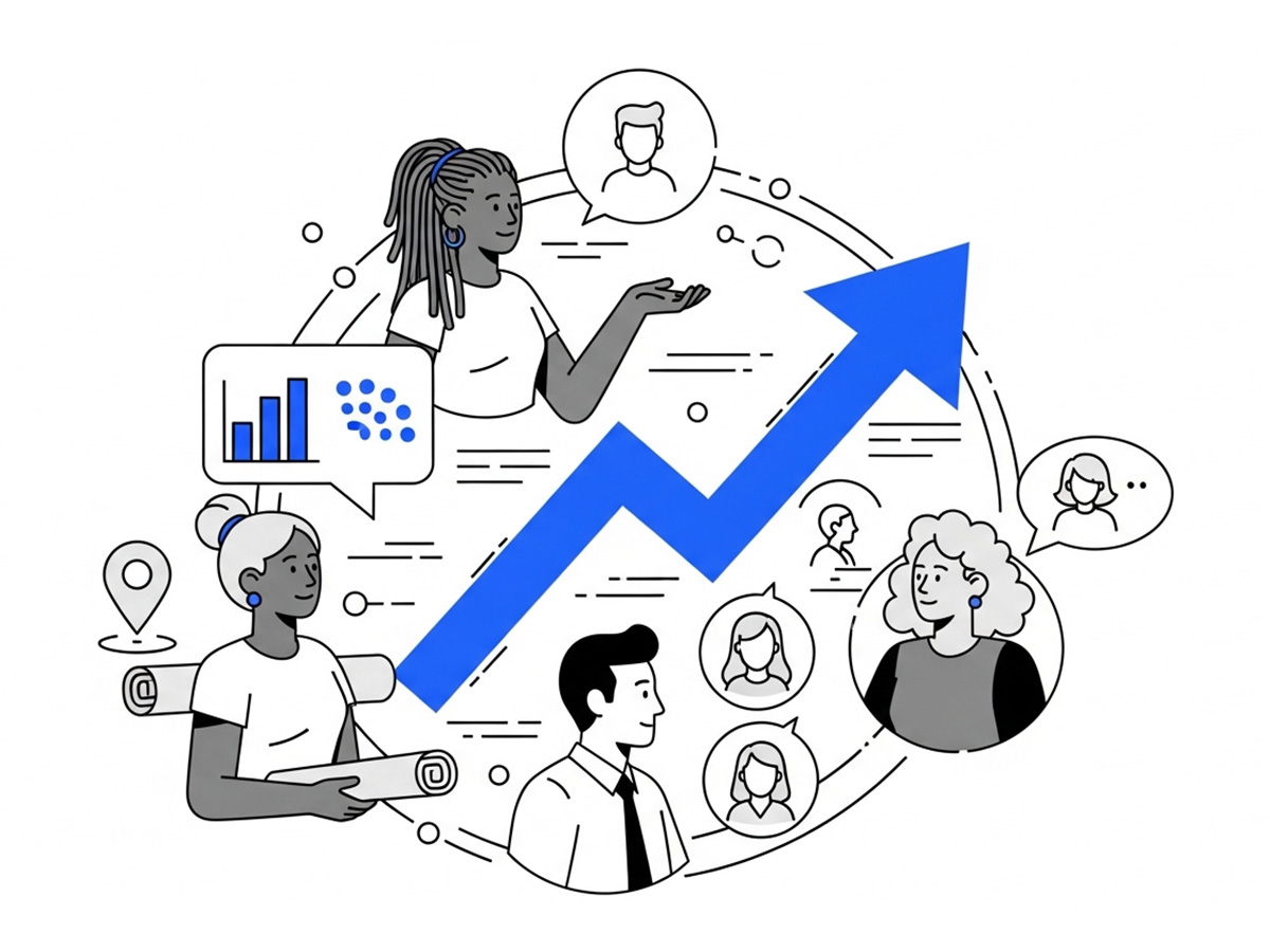 Gráficos mostrando crescimento de negócio e ROI